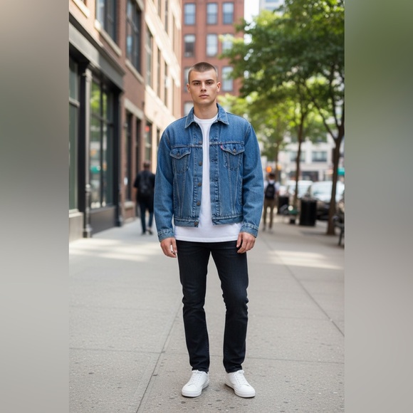 Levi Strauss & Co. Men's Denim Jacket Blue Red Plaid Lining Size XL